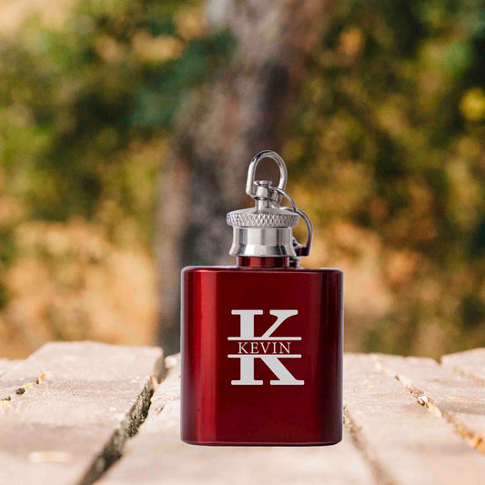 Personalized 1oz keychain flask, Custom Monogrammed Mini Flask Gift for Him, Husband, Men