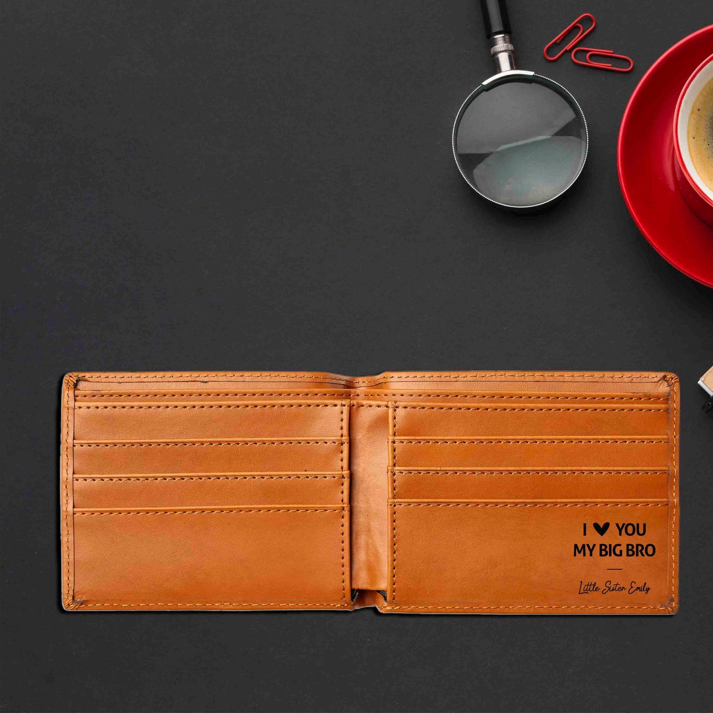 Personalized Wallet for Brother with Engraved Name/Message inside, Father’s Day Gift for Men