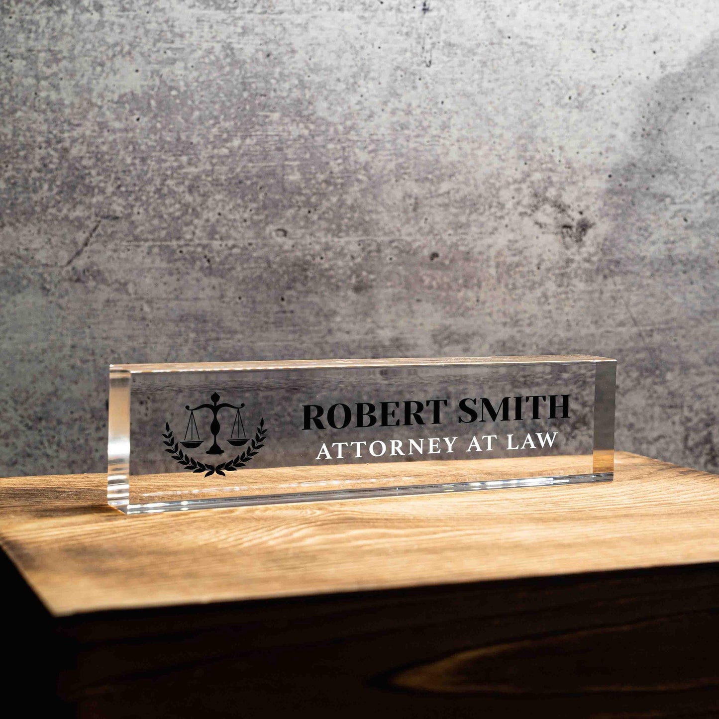 Personalized Attorney Nameplate, Custom Paralegal Desk Name Wedge, Clear JD Judge Law Firm Office Name Bar, Lawyer Desk Name Plate