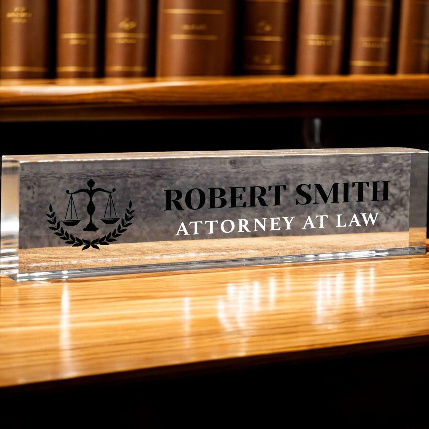 Personalized Attorney Nameplate, Custom Paralegal Desk Name Wedge, Clear JD Judge Law Firm Office Name Bar, Lawyer Desk Name Plate