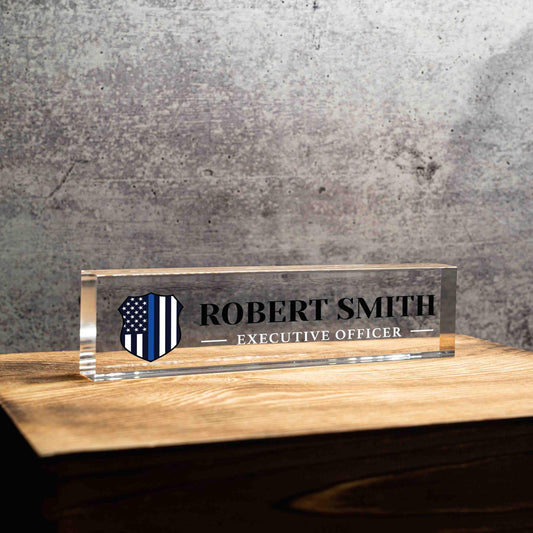 Personalized Police Officer Nameplate, Custom Law Enforcement Name Wedge, Desk Sign, Office Job Title Desk Bar Clear Name Plate