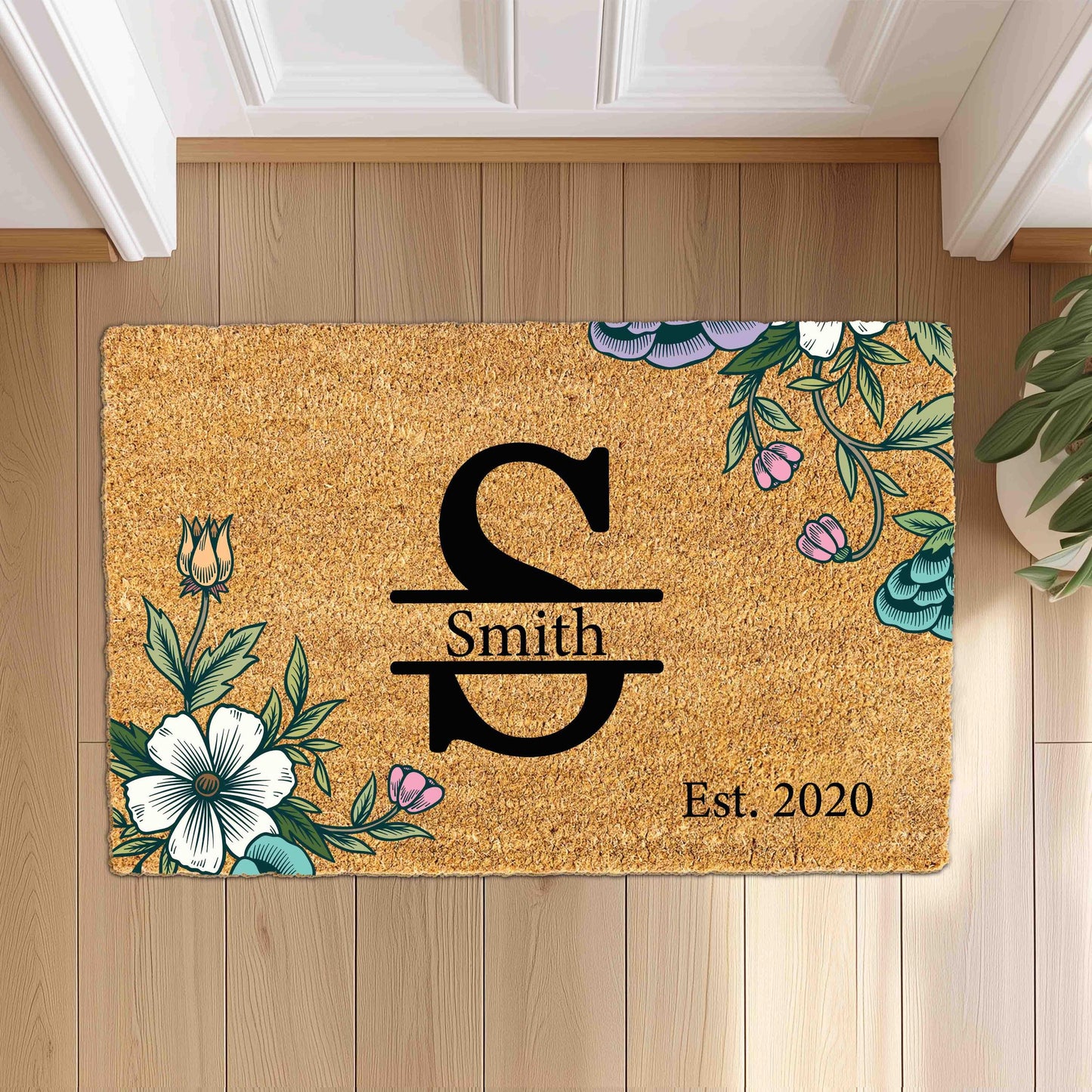 Personalized Welcome Doormat with Family Name, Custom monogram last name initial letter doormat,  Housewarming Gift, House Decor Outdoor Mat