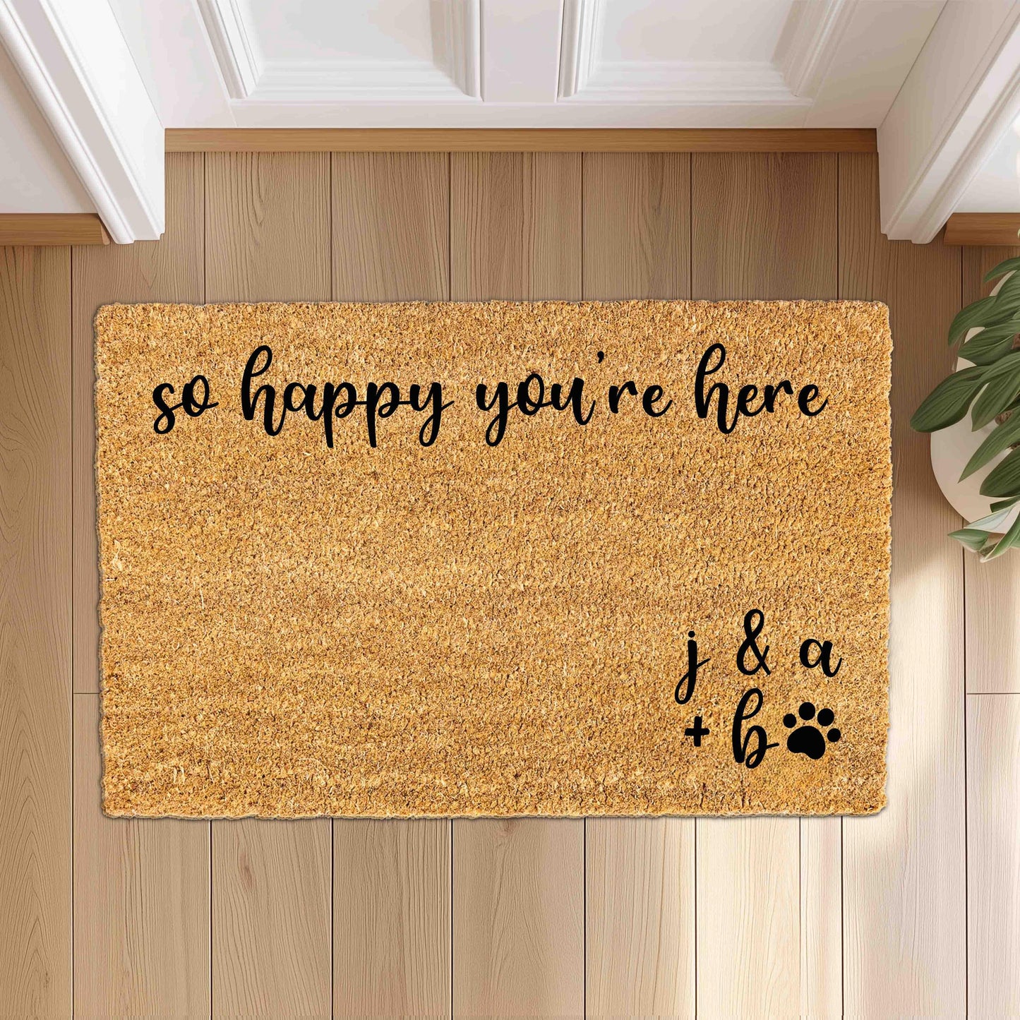 Personalized Welcome Doormat with Family and Dog / Cat Pet Name, Custom monogram last name Outdoor Doormat, Housewarming Gift, House Decor
