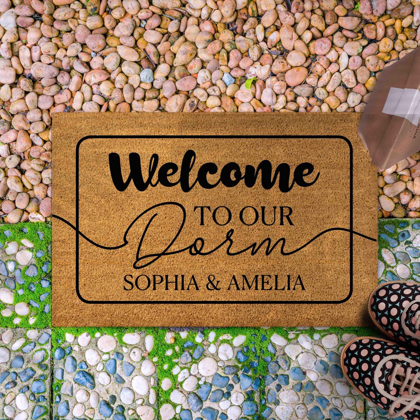 Personalized Dorm Doormat with Name, Custom College Girls Dorm Decor, Welcome to our dorm, roommate gift Outdoor Mat