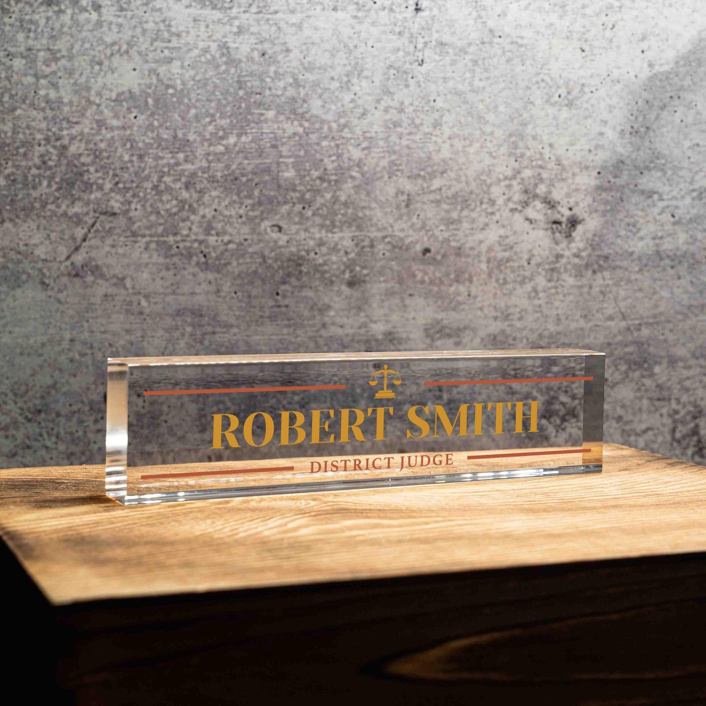 Personalized Nameplate for Judge, Lawyer or any title, Custom Medical Name Wedge, Desk Sign, Office Job Title Desk Bar Clear Name Plate