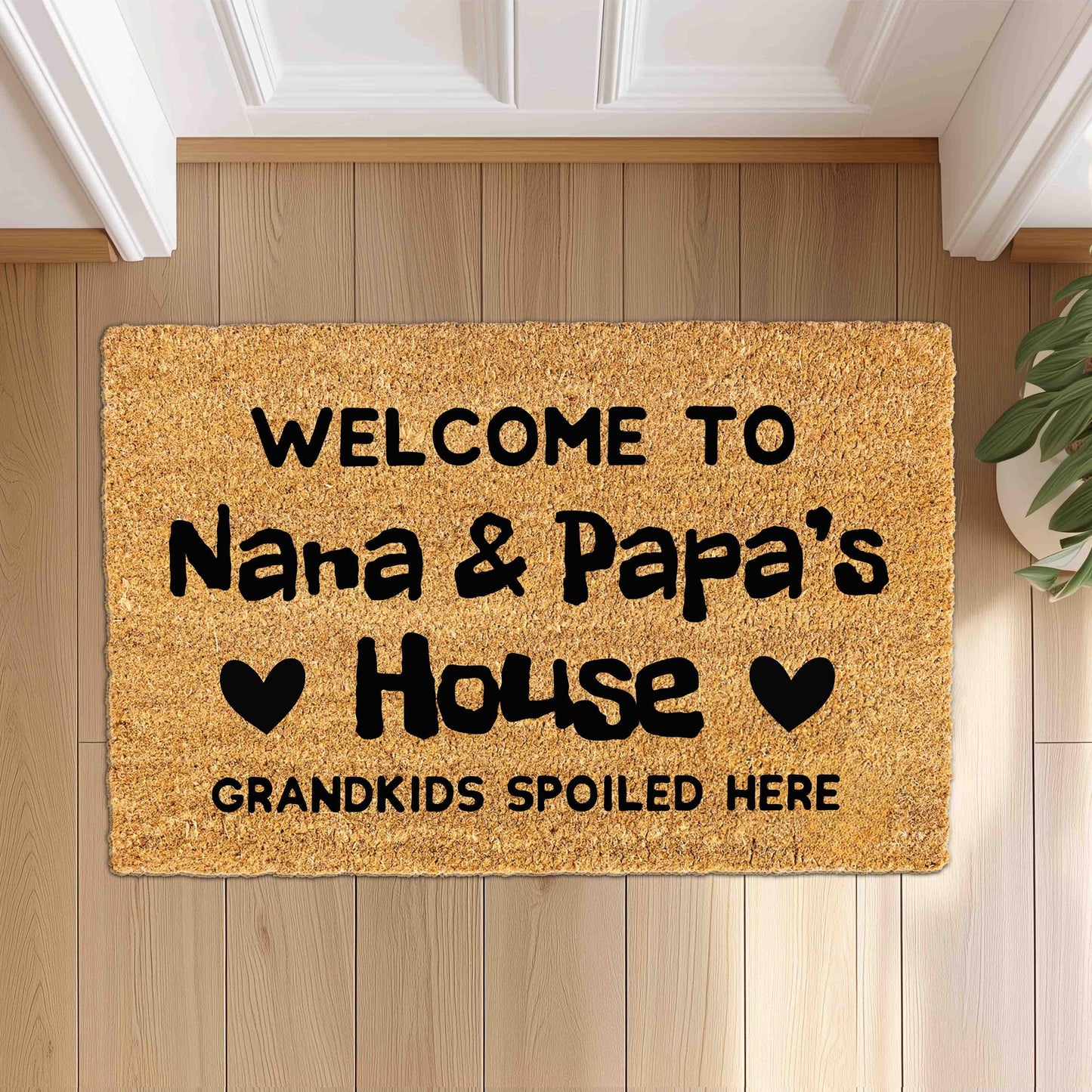 Personalized Doormat for Grandma Grandpa House, Welcome to any name's House Grandkids spoiled here, Grandparents Gift Outdoor Mat