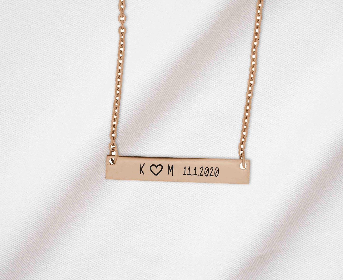 Personalized Simple Necklace for Valentines Day Anniversary, New Couple Wedding Gift Bar Necklace, Custom Engraved Dainty Necklace