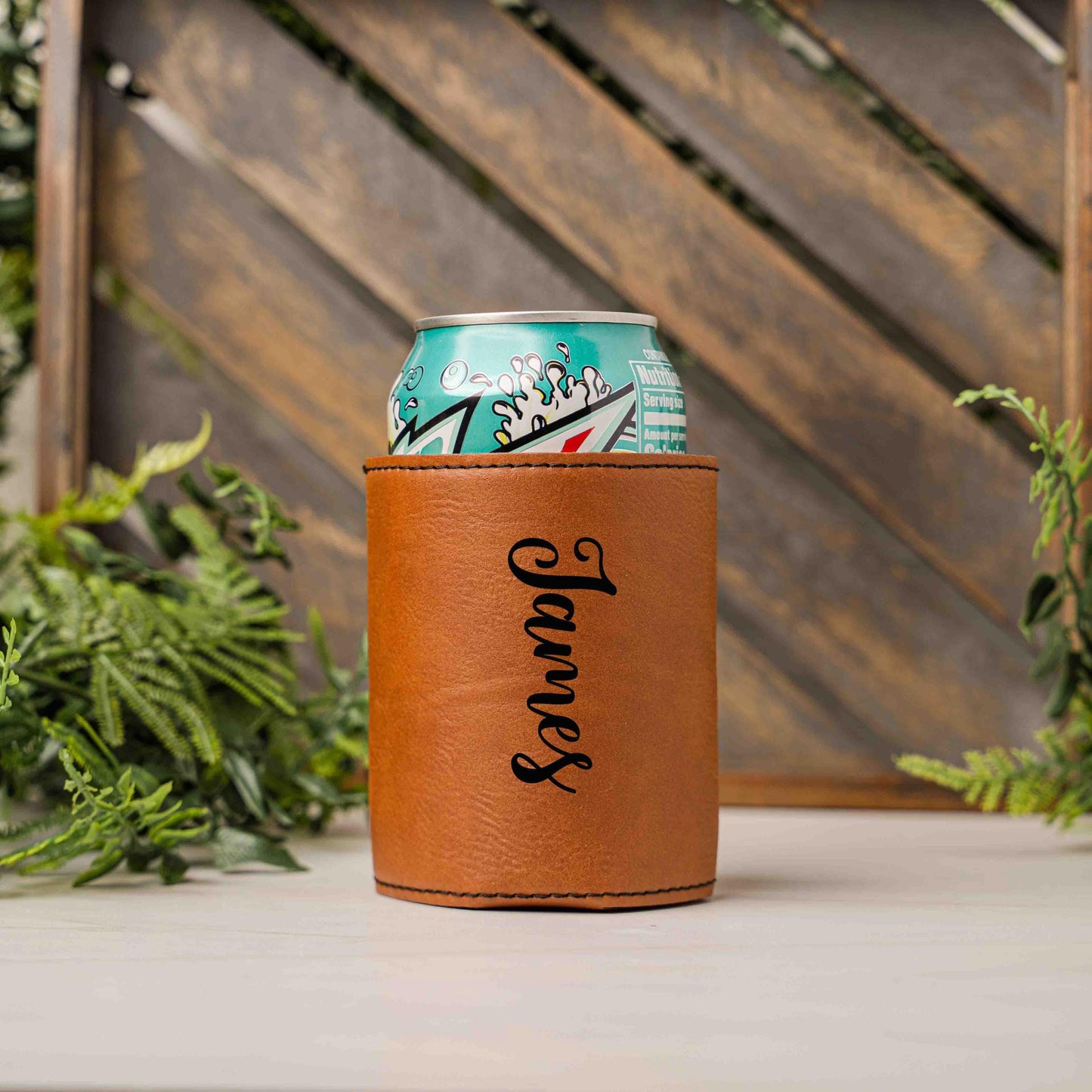 Personalized leather drink sleeves with name, beverage holders, beer can cooler, bottle Coolie