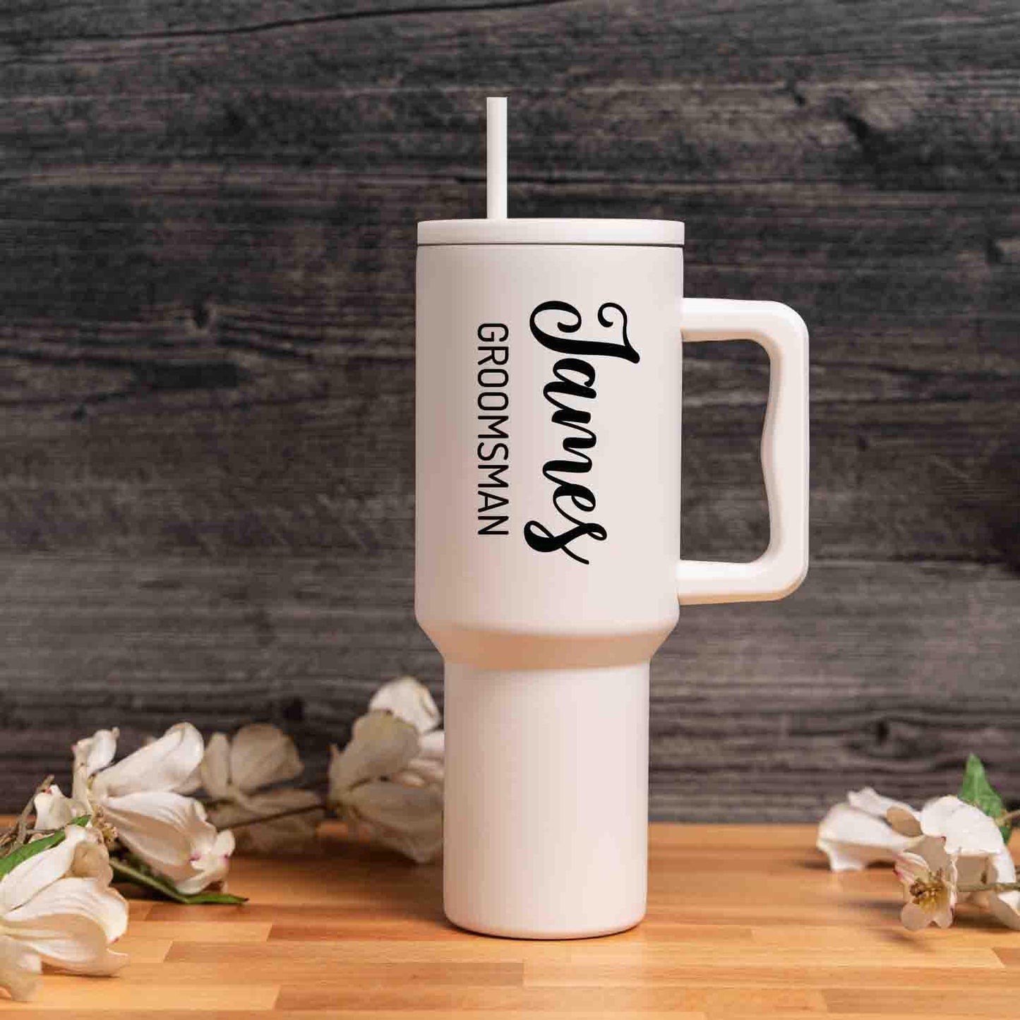 Personalized tumbler with with Lid and Straw, custom wedding name title, 40oz Stainless Steel Tumbler, Custom groomsman proposal gift