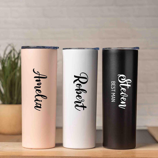 Personalized Skinny tumbler with name title, 20oz Stainless Steel Tumbler, Custom groomsman proposal gift, outdoor gift