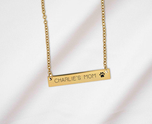 Personalized Dog Mom Necklace, Cat Mom, Custom Engraved Bar Necklace with dog’s Name, Gift for Dog Cat Pet Lover, Dog Owner
