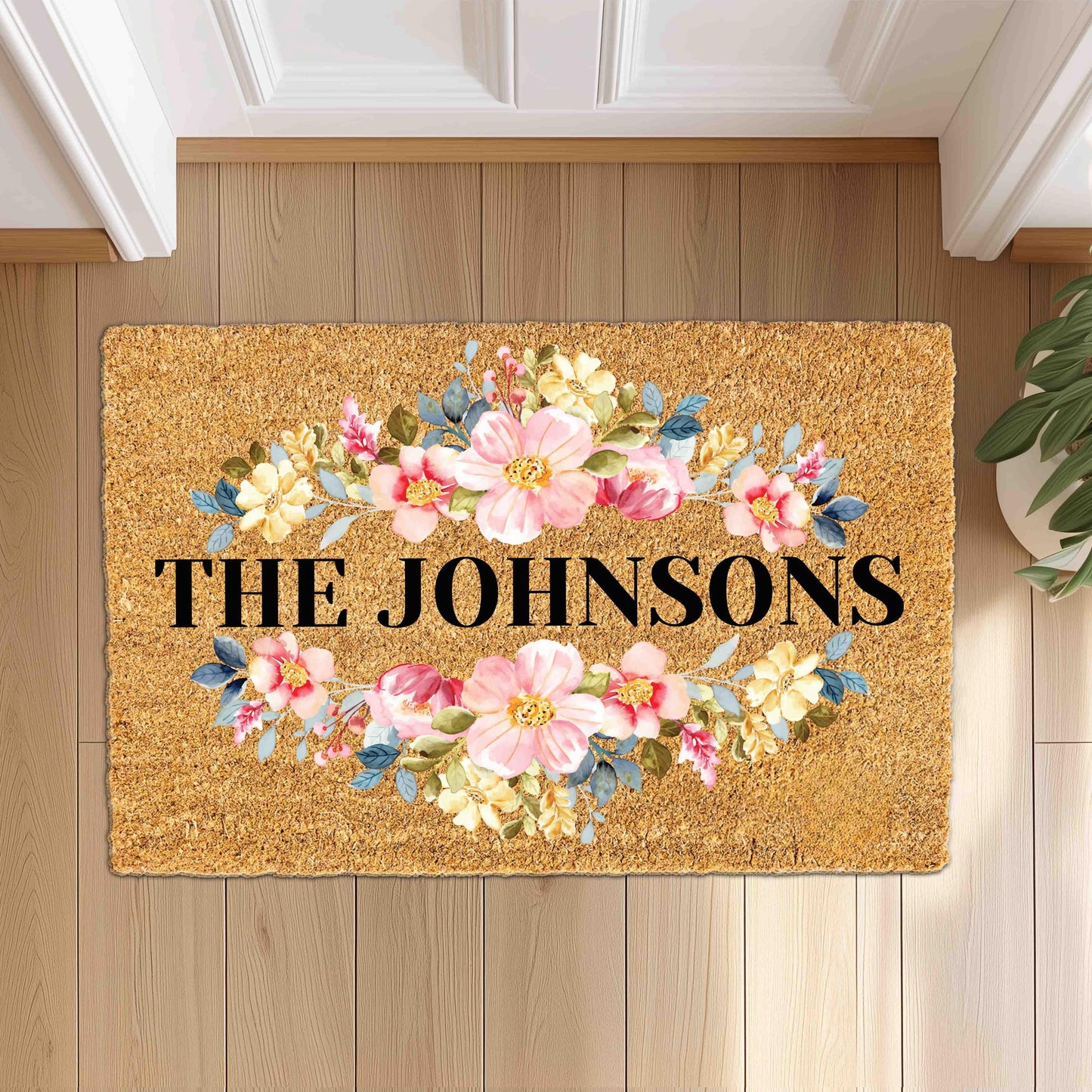 Personalized Welcome Doormat with Family Name, Custom Floral last name doormat,  Housewarming Gift, House Decor Outdoor Mat