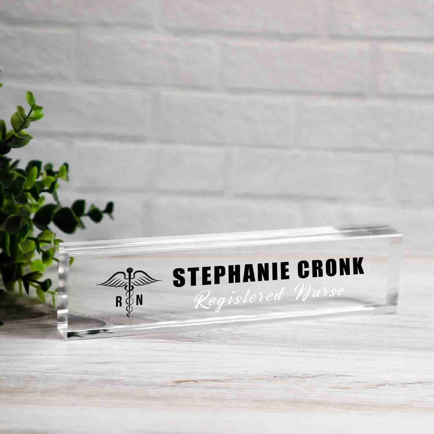 Personalized Nameplate for Registered Nurse or any title, Custom Medical Name Wedge, Desk Sign, Office Job Title Desk Bar Clear Name Plate