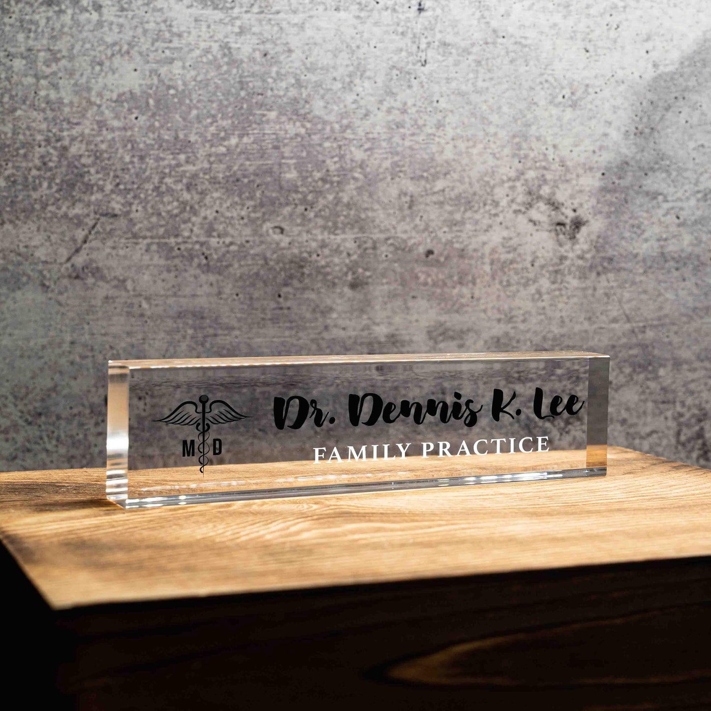 Personalized Nameplate for Medical Doctor MD or any title, Custom Medical Name Wedge, Desk Sign, Office Job Title Desk Bar Clear Name Plate