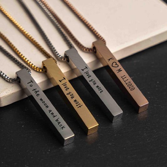 Personalized Simple Necklace for Valentines Day Anniversary, New Couple Wedding Gift Vertical Bar Necklace, Custom Engraved Dainty Necklace