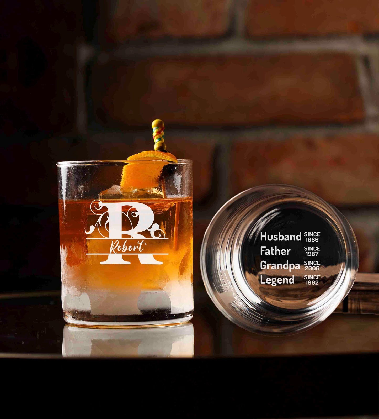 Personalized Whiskey Glasses for Grandpa, Custom Engraved Rocks Glass with message on bottom, Monogram Gift, Father's Day, Papa Gift