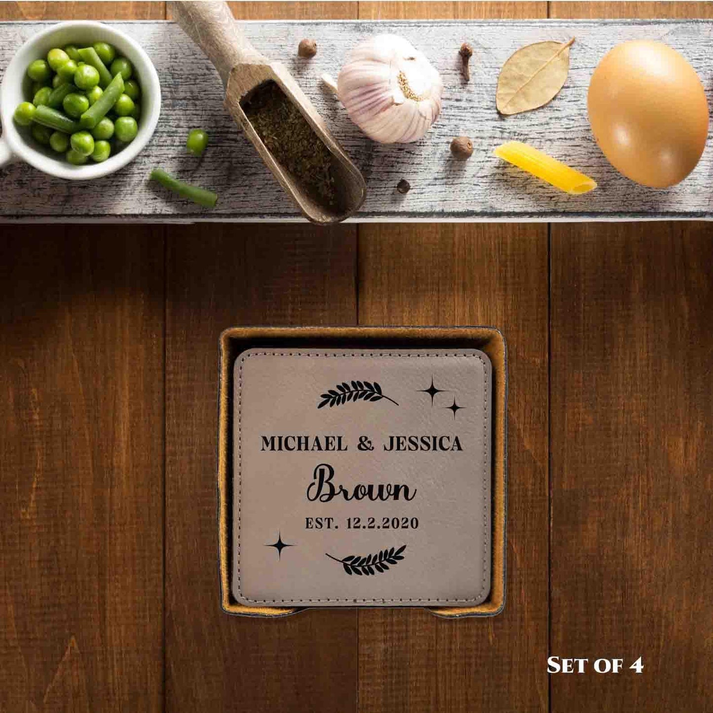 Personalized Coasters (set of 4) for new couple with names and wedding date, Custom Family house decor, Newly Wed, Wedding Shower Gift