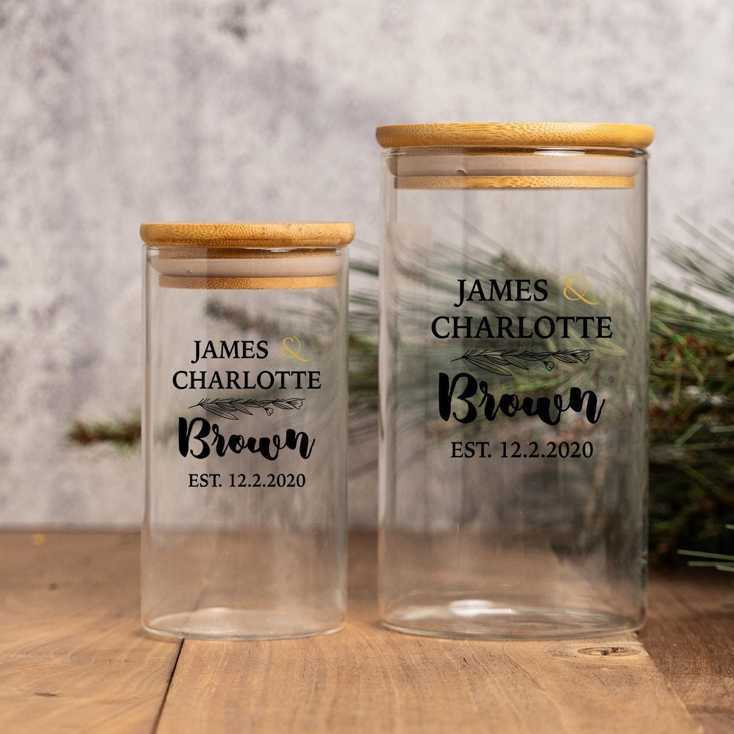 Personalized Glass Jar for new couple with names and wedding date, Custom Storage Jar, Newly Wed, Wedding Shower Housewarming Gift