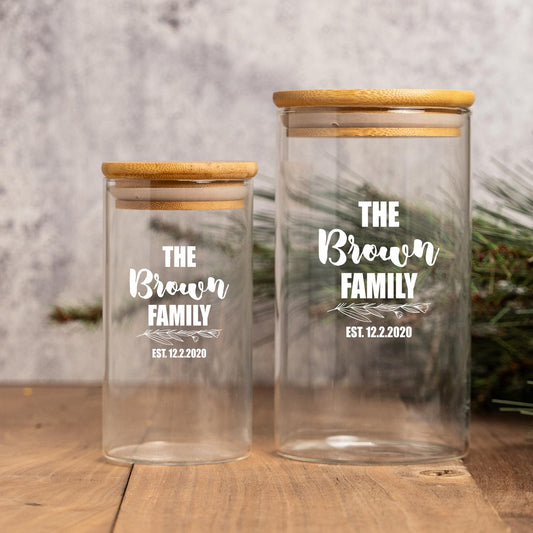 Personalized Glass Jar with Family name and est date, Custom Storage Jar, New house Decor, Housewarming Gift
