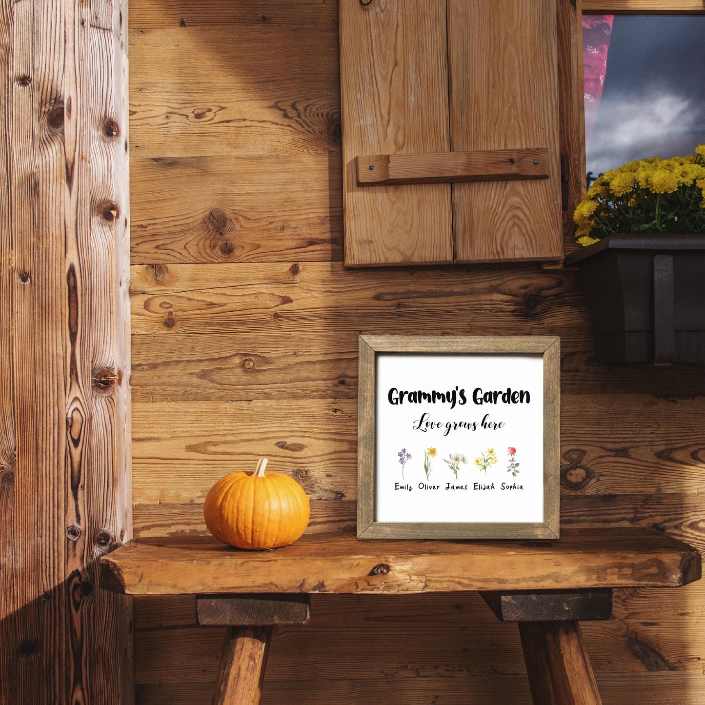 Personalized Grandma's Garden Sign, Custom Grammy's Garden Sign, Home Decor with Birth Flower Grandkids' Names, Square Wooden Decor