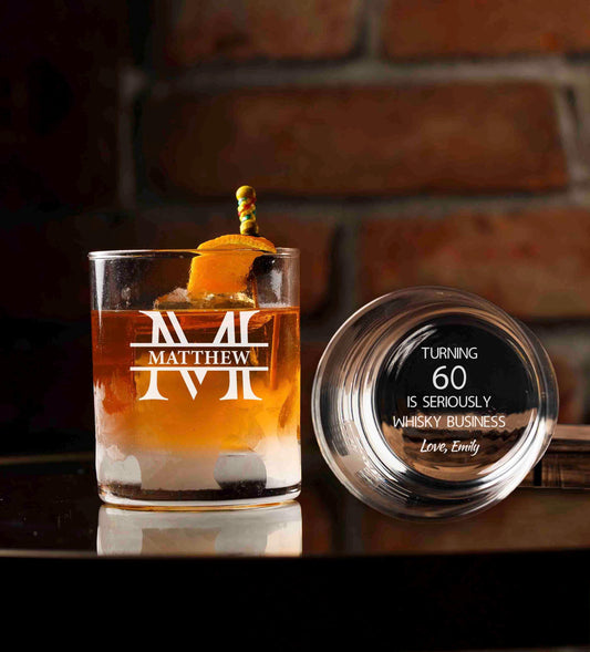 Personalized Whiskey Glasses 60 Birthday Gift, Customize the Age and Name, Engraved Rocks Glass, Funny Monogram Gift for Men