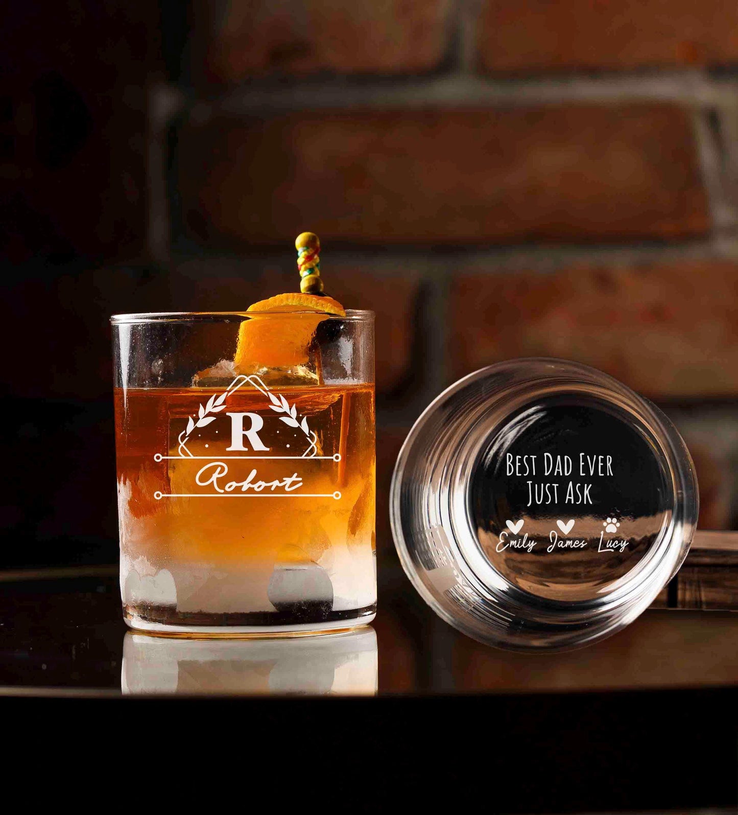 Personalized Dad Whiskey Glasses, Custom Engraved Rocks Glass, Funny Monogram Gift for Men, wine, cocktail, tequila barware