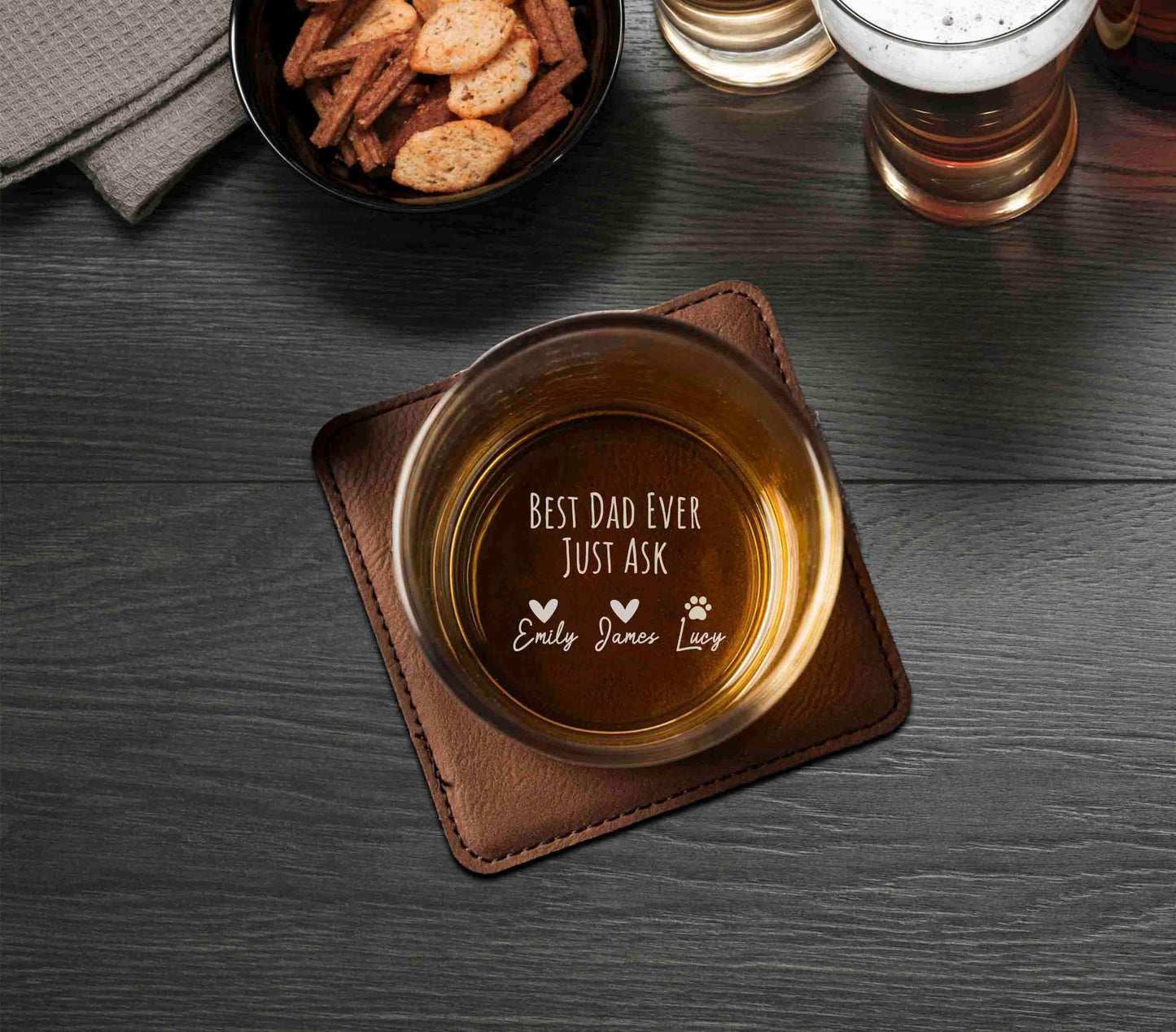 Personalized Dad Whiskey Glasses, Custom Engraved Rocks Glass, Funny Monogram Gift for Men, wine, cocktail, tequila barware