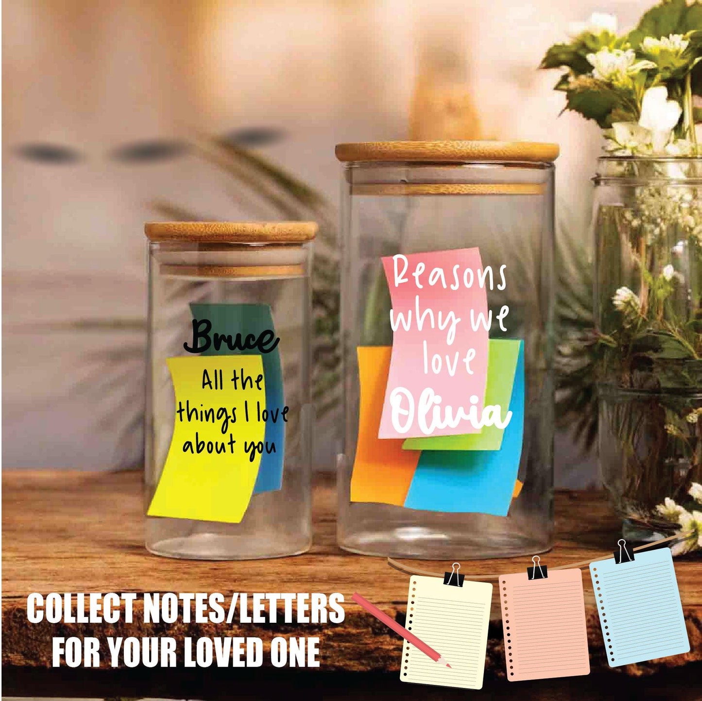 Personalized Love Notes Jar, DIY Couple Gift, Custom Glass Storage Jar, DIY for lover, partner, husband, boyfriend, girlfriend, family
