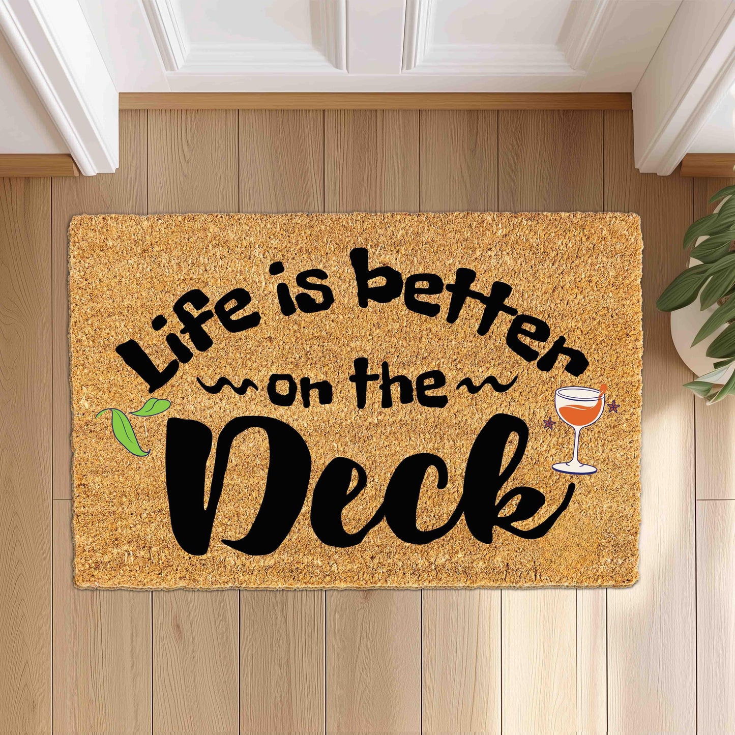 Life is Better on the deck or any custom place doormat, Housewarming Gift, Home Decor Outdoor Mat