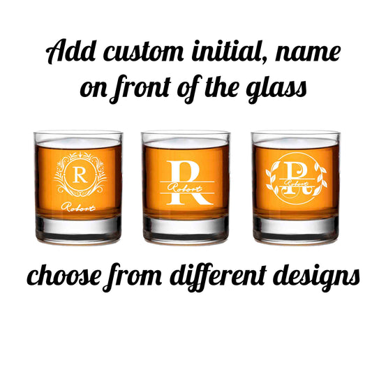 Personalized Whiskey Glasses with initial name and bottom personal message